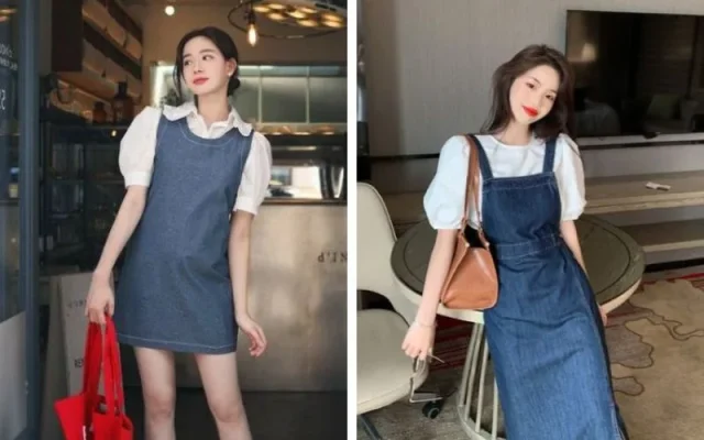 Áo phông trơn + yếm bò hoặc váy yếm